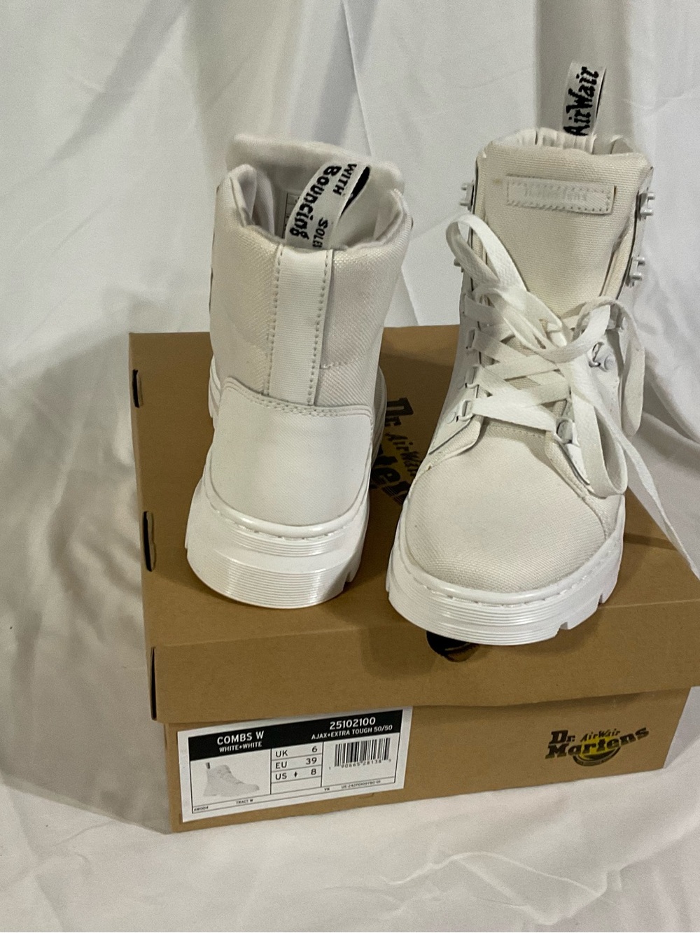 Dr. Martens White Canvas High-Top Ankle Boots